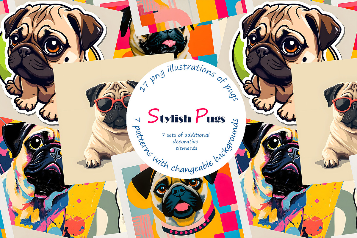 Pugs Clipart Set, an Animal Illustration by AG Mockups (Photo 1 of 6)