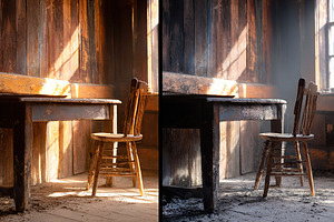 Rustic comparison between two lighting conditions in a worn space, a Photo by AlyaAnd