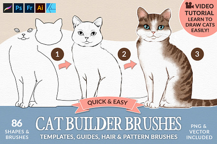 Cat Builder Brushes For Procreate, a Brush Add-On by Pretty Little Lines