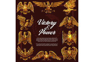 Gold Eagles Heraldic Symbols, Vector