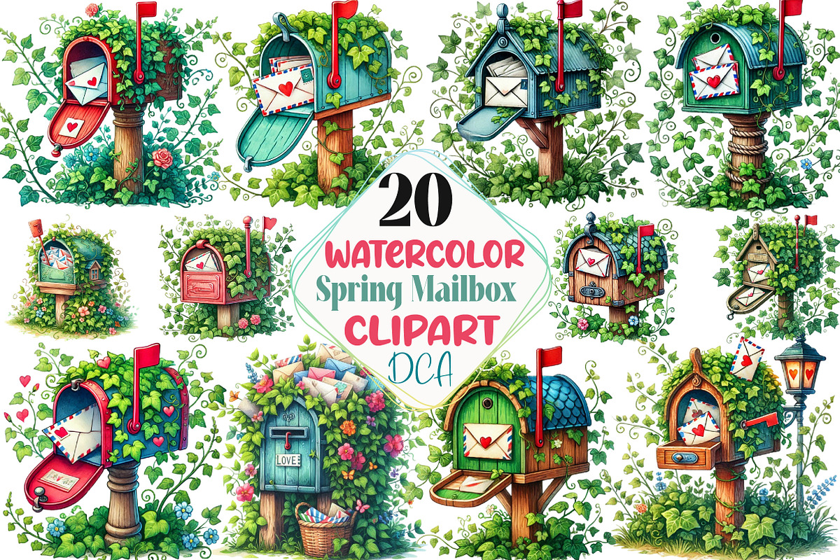 Spring Mailbox Clipart, an Illustration by DreamCafeArt (Photo 1 of 5)