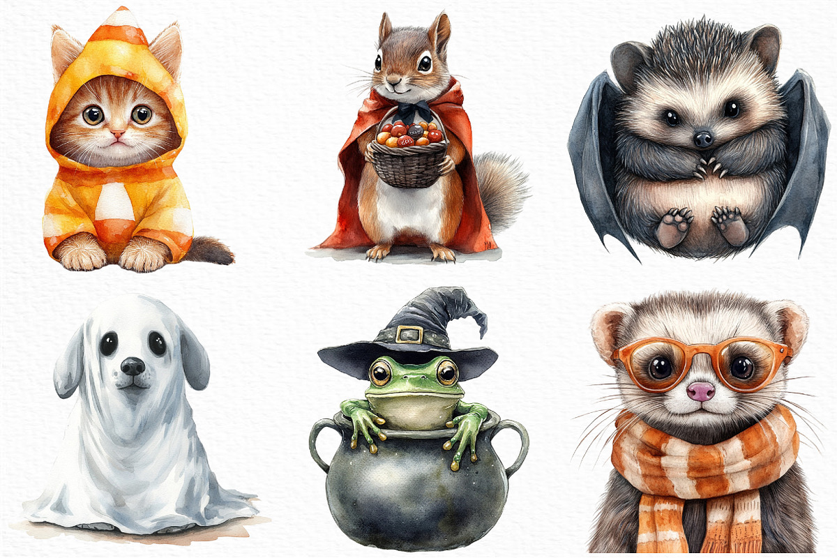 Watercolor Halloween Animals Clipart, an Illustration by Craft Nest (Photo 3 of 6)