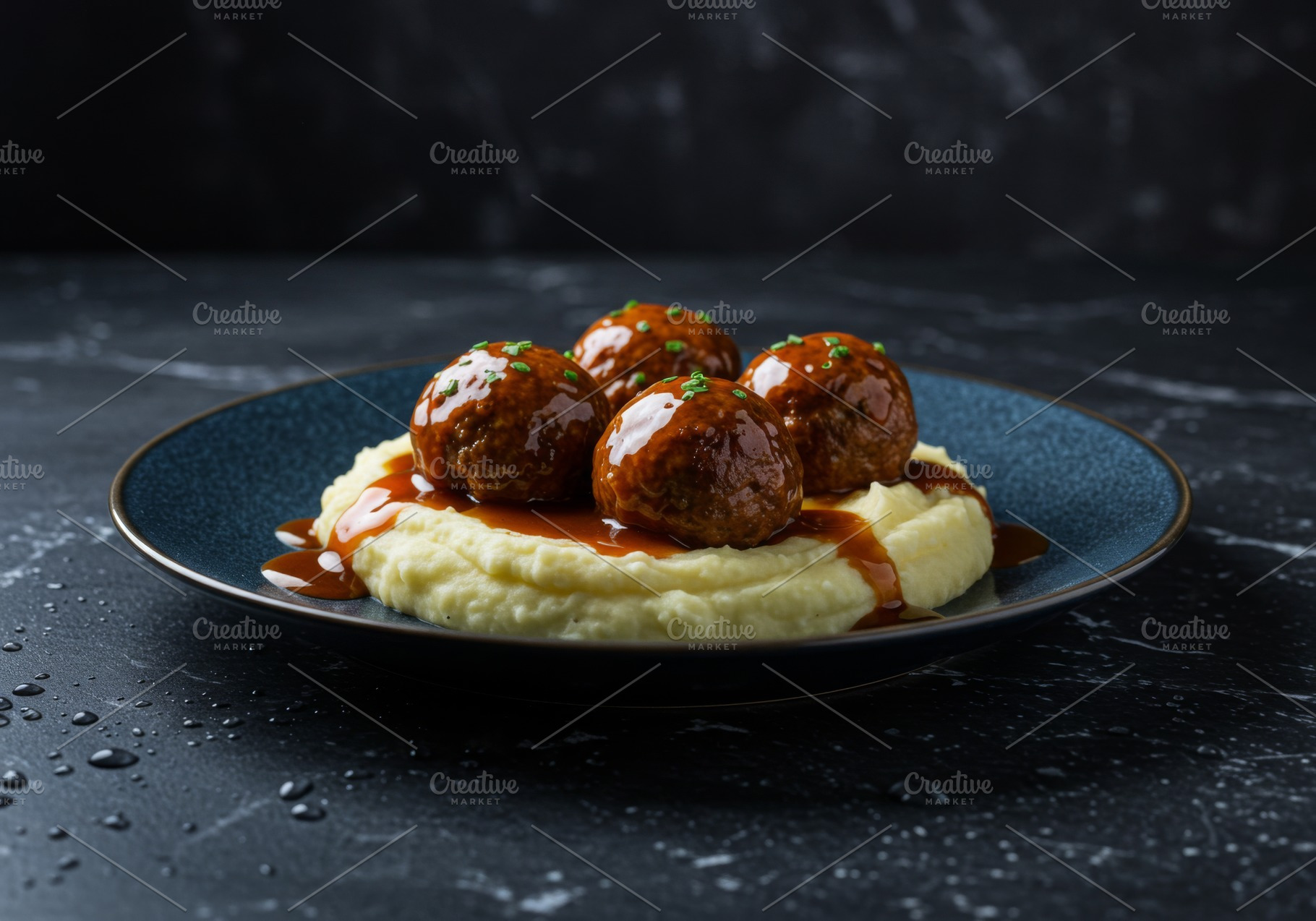 Meatballs in brown gravy served over, a Food & Drink Photo by professorinc