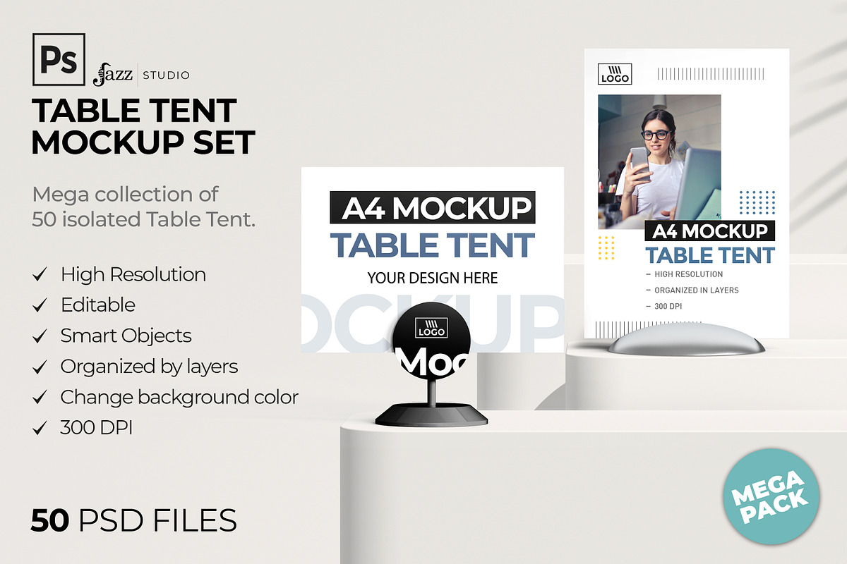 50 PSD Table Tent Mockup Collection, a Mockup by JAZZ STUDIO (Photo 1 of 7)