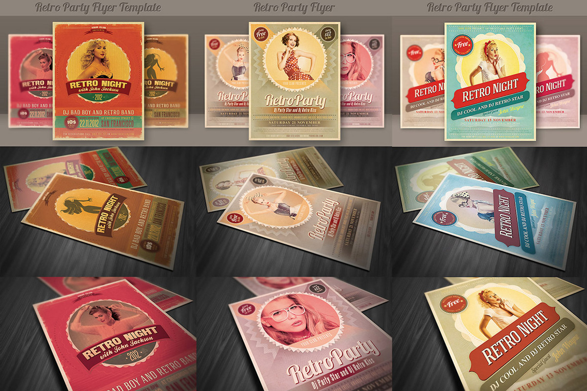 SALE: 6Retro Flyer Templates 50% Off, a Flyer Template by Cruzine (Photo 3 of 3)