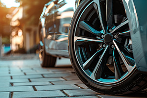 Car wheel with new tire closeup, a Transportation Photo by AlyaAnd