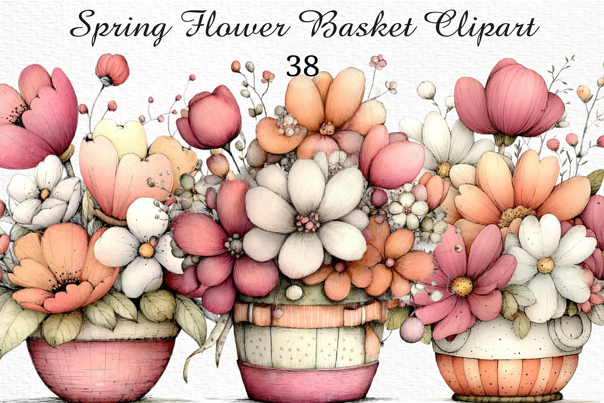 Spring Flower Basket Clipart Png, an Illustration by Craft Nest (Photo 1 of 11)