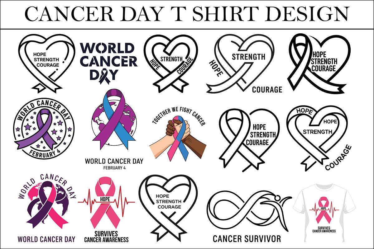 Cancer Awareness T Shirt Design Set, a Healthcare Illustration by balal (Photo 1 of 30)