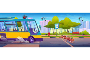 Ducks cross road in city park scene., a Transportation Illustration by art PVP - market