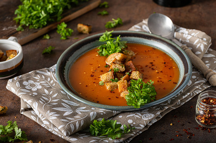 Original goulash soup with bread, a Food & Drink Photo by Stepanek Photography