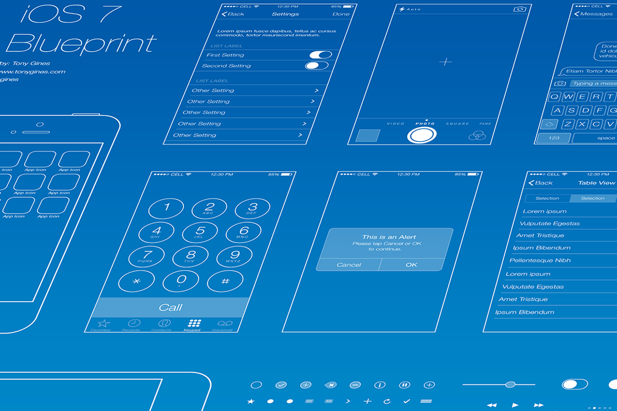 iOS Wireframe Blueprint, a Product Mockup by Tony Gines (Photo 1 of 3)