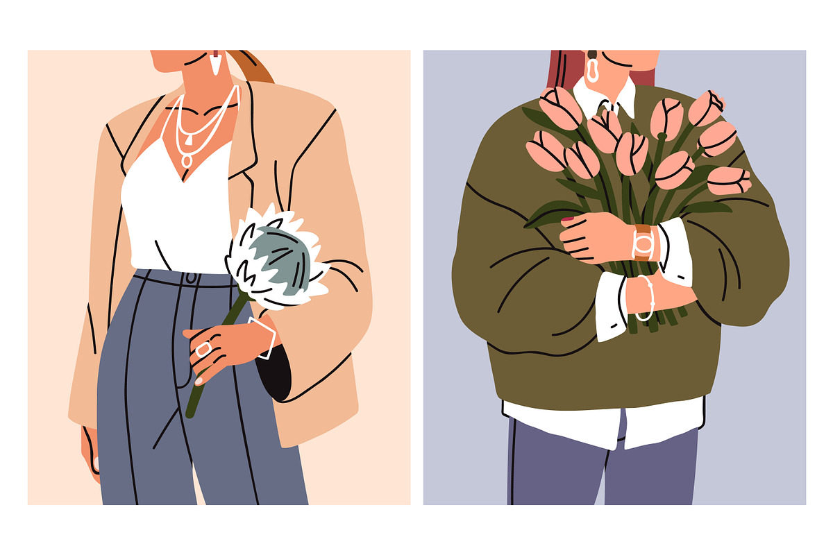 Women with flower bouquets cards set, a Person Illustration by Good Studio (Photo 6 of 6)
