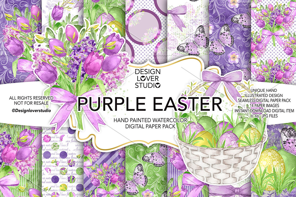 Watercolor Purple Easter DP pack, a Pattern Graphic by designloverstudio