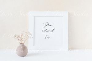 Square frame mockup - floral white, a Print Template by L'Aura Studio