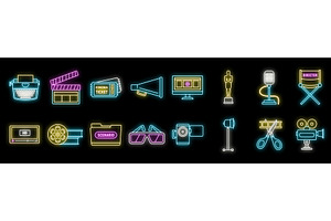 Neon sign set with various cinema, an Object Illustration by Ylivdesign