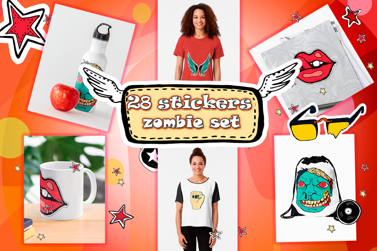 Zombie Sticker Set, a Decorative Illustration by TatianaBannikova (Photo 2 of 5)