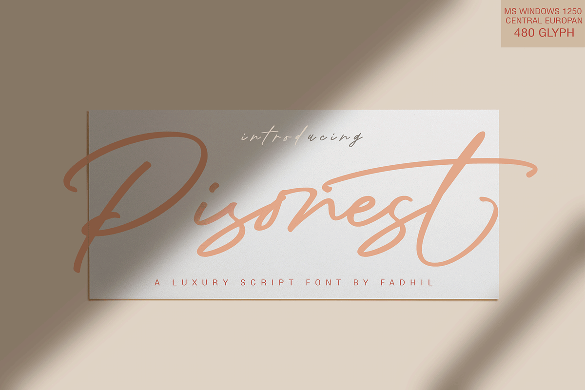 Pisonest (Glyph Central Europan), a Script Font by Meutuwah (Photo 1 of 10)