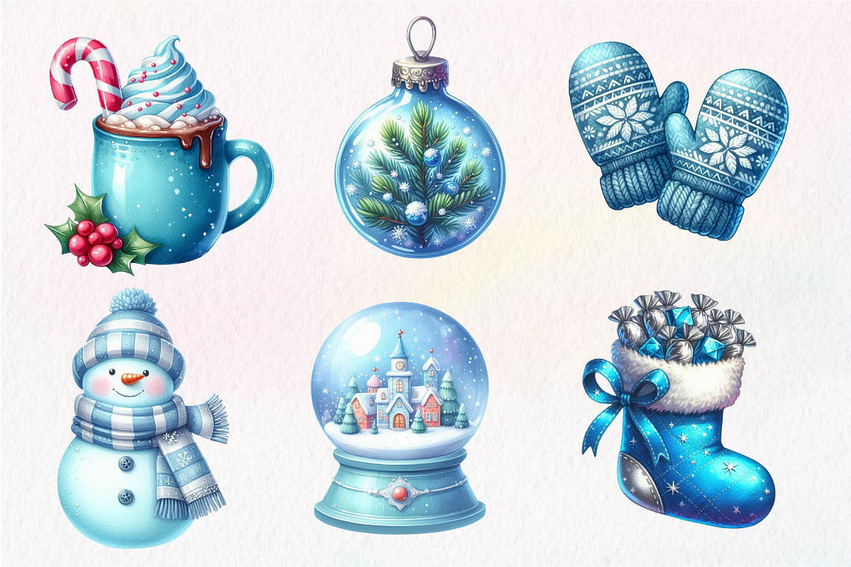 Blue Christmas Clipart Sublimation, an Illustration by Dream Creation (Photo 2 of 7)