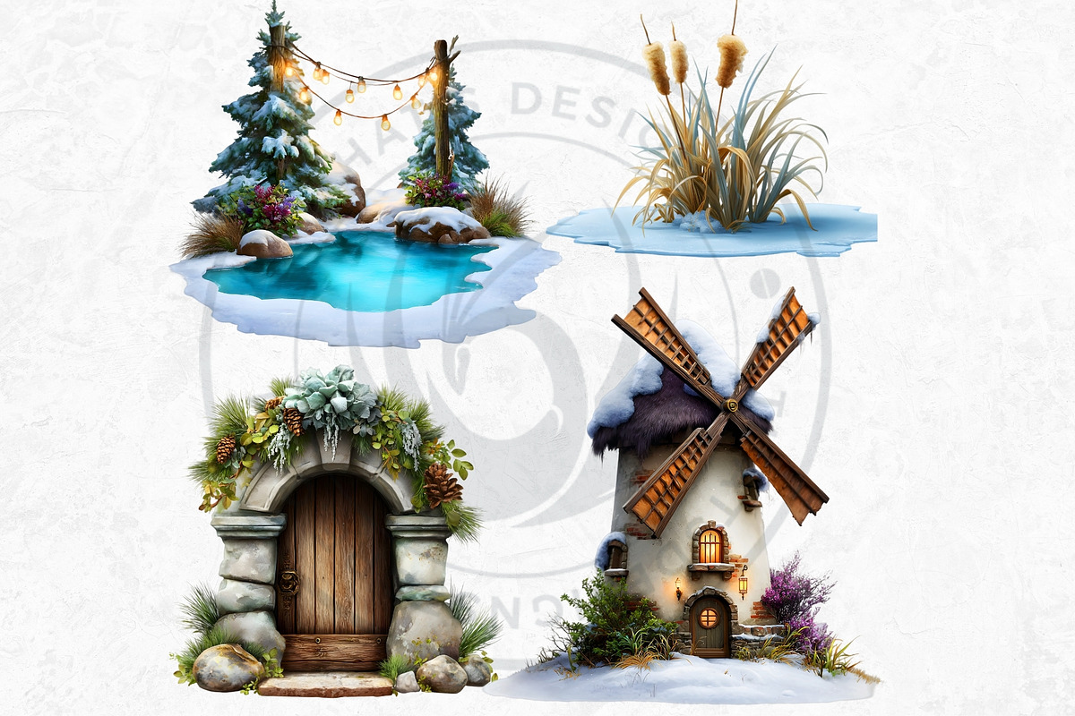 Watercolor Winter Scenes Cliparts, a Seasonal Illustration by ThatsDesignArt (Photo 14 of 17)