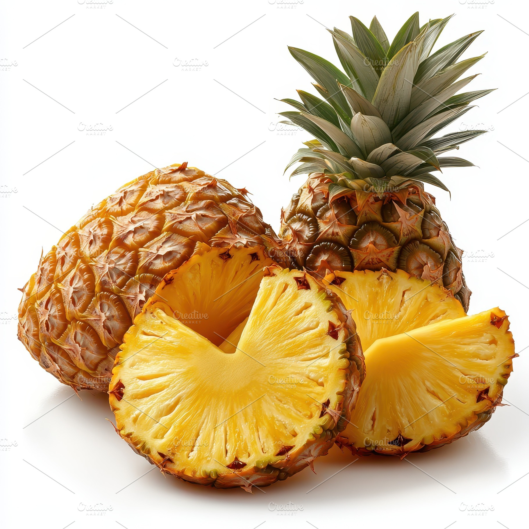 Ripe pineapple slices and whole frui, a Food & Drink Photo by Pixeness Studio