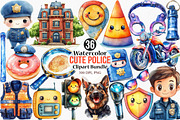 Watercolor Cute Police Clipart, an Illustration by Canvas Craft (Thumbnail 1 of 7)