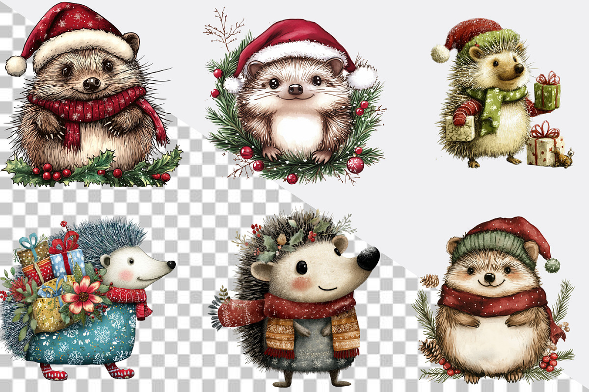 Funny Christmas Hedgehog Clipart, an Illustration by SVGArt (Photo 4 of 8)