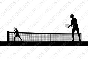 Tennis Men Playing Match Silhouette, a Sport Illustration by Christos Georghiou