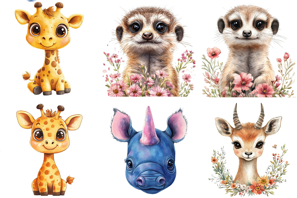 Cute Safari Animal Portraits Clipart, an Illustration by Watercolor design (Photo 2 of 4)