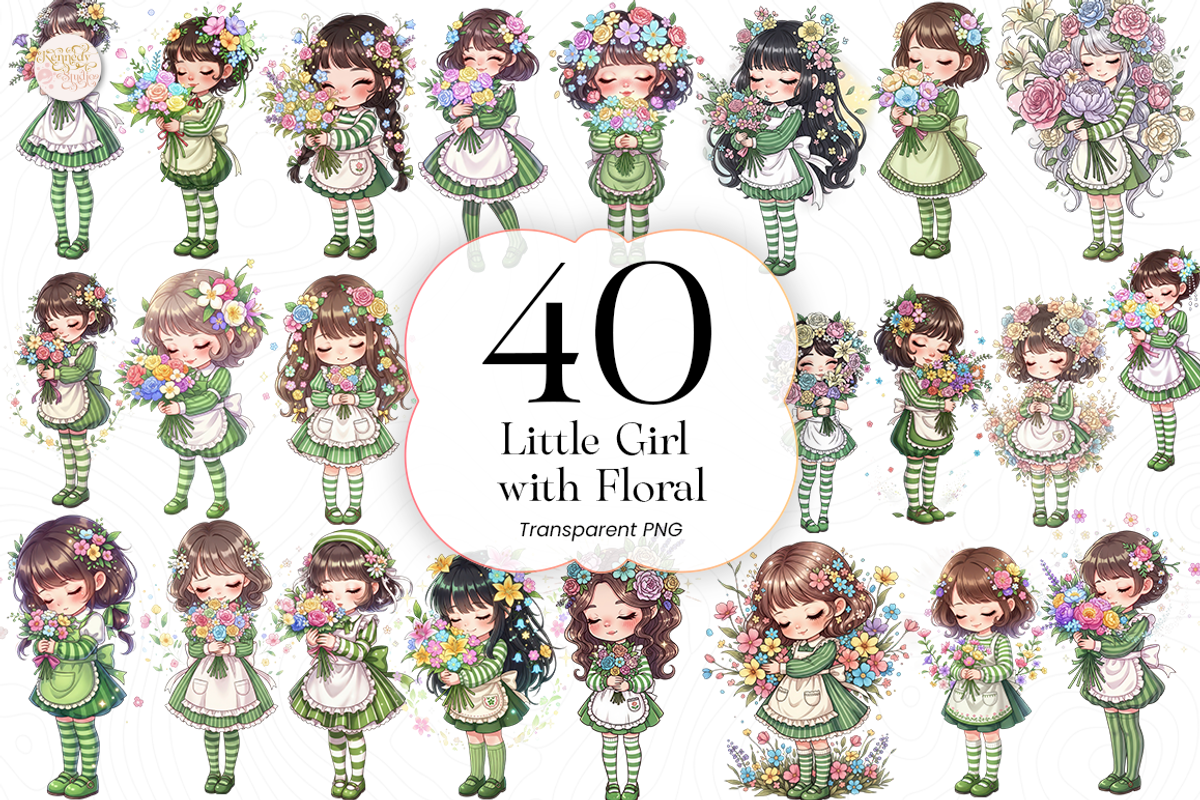 Little Floral Girl PNG Clipart, Cute, a Person Illustration by KennedyStudio (Photo 1 of 5)