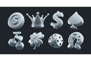 Silver 3d casino icon collection, an Object Illustration by art PVP - market