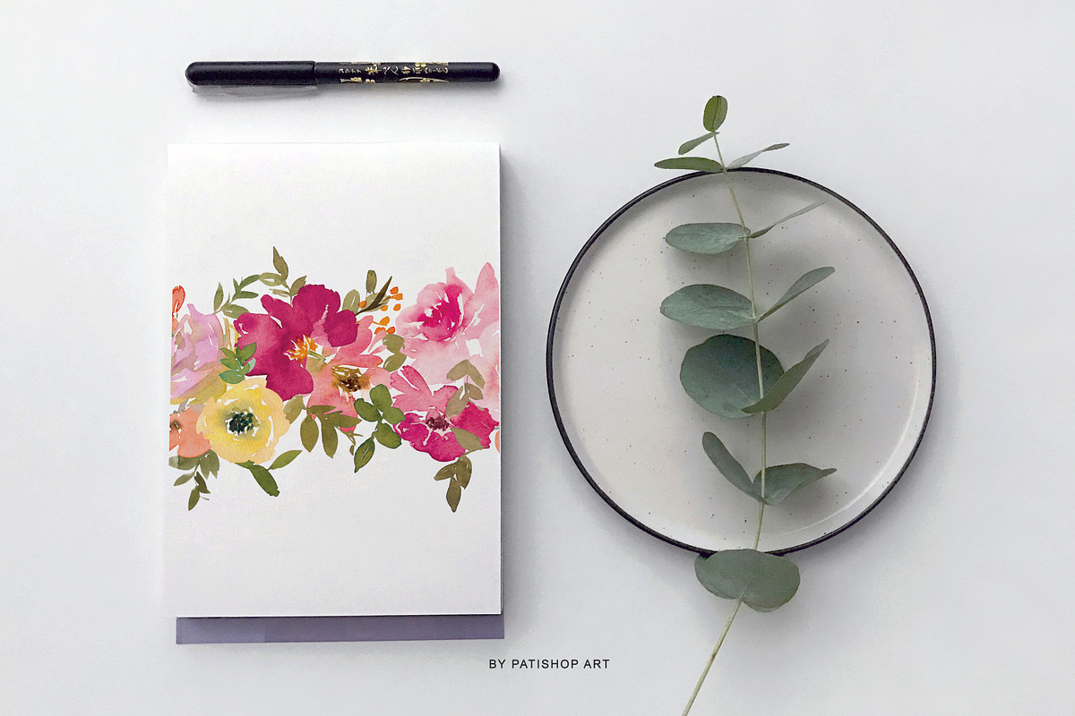Watercolor Bright Flower Clipart Set, an Illustration by Patishop Art (Photo 8 of 8)