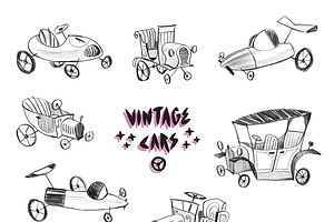 Sketchy vintage cars set