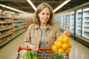 Mature woman shopping in grocery sto, a Photo by Dvoevnore photos