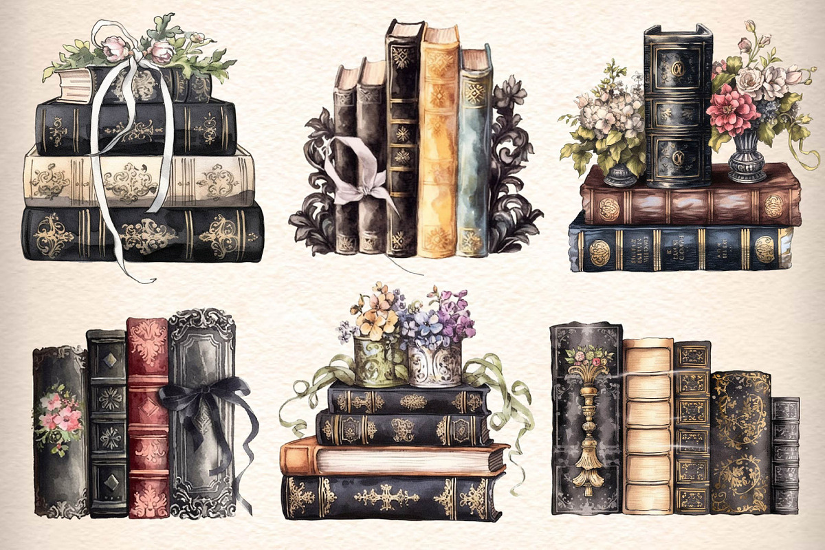 Watercolor Victorian books Clipart, an Illustration by CreationArt (Photo 3 of 5)