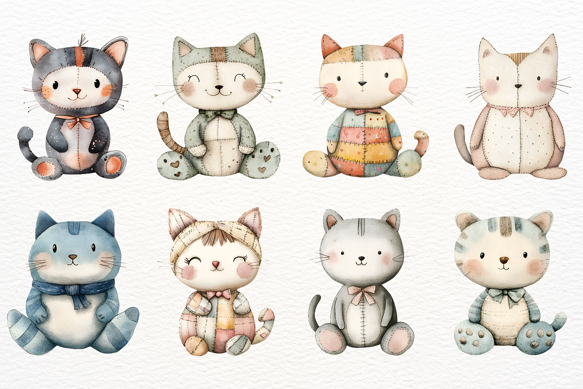 Stuffed Cat Clipart Boho Animals, an Animal Illustration by SugarCloudStudioArt (Photo 2 of 5)