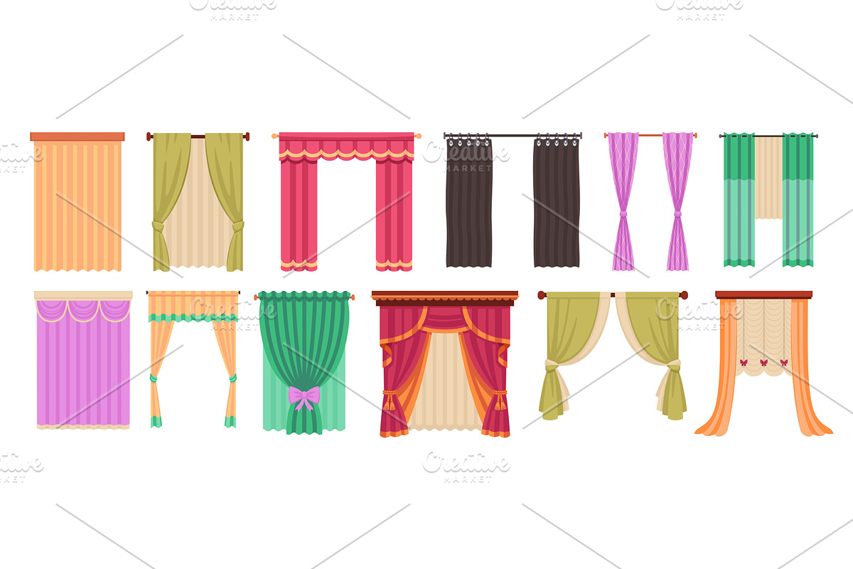 Cartoon curtains. Different colors, an Object Illustration by YummyBuum