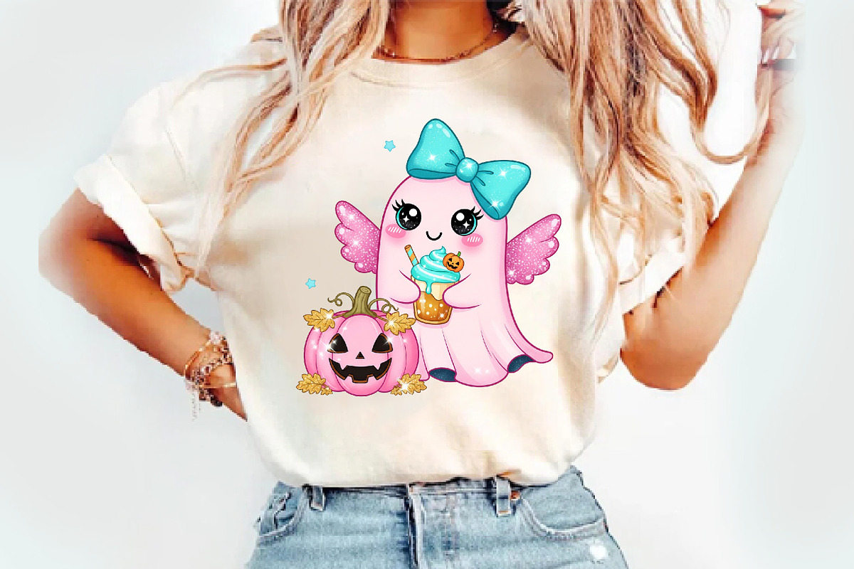 Cute Ghost With Bow Png, an Illustration by Watercolor design (Photo 2 of 3)
