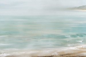 Abstract painting depicting a serene ocean seascape with hints o, a Photo by Studio ANNA
