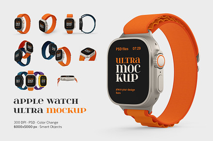Apple Watch Ultra Mockup Set, a Wearable Device Mockup by Country4k