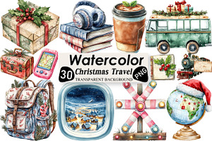 Christmas Travel Clipart, an Illustration by Black Bird Studio