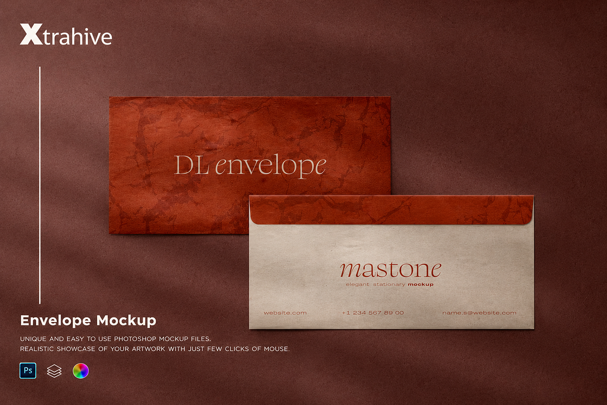 Elegant Dl Envelope Mockup, a Packaging Mockup by Xtrahive (Photo 1 of 2)