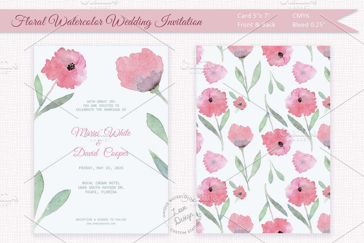 Floral Watercolor Wedding Invitation, an Invitation Template by Love Design (Photo 1 of 7)