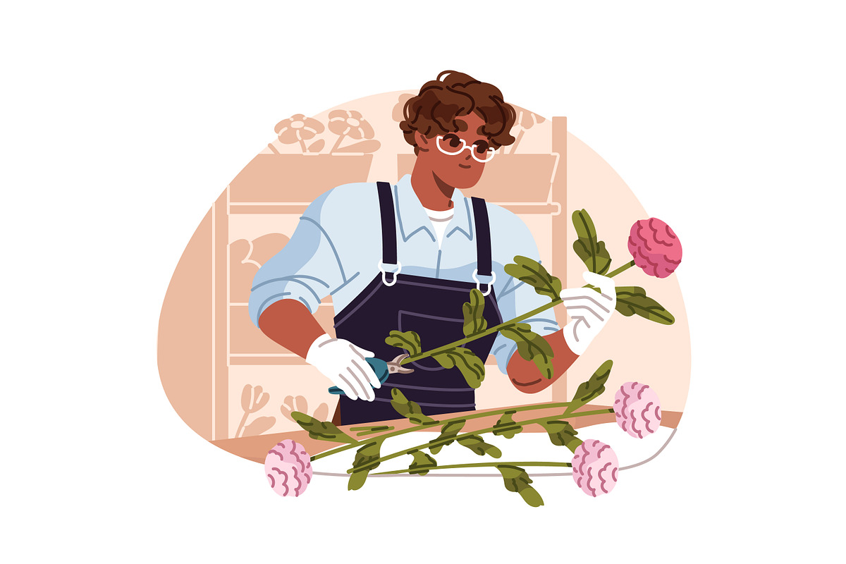 Florists with flowers, bouquets set, a Person Illustration by PaperTrident (Photo 6 of 7)