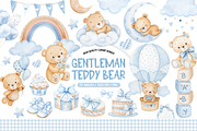 Watercolor Blue Gentleman Teddy Bear, an Animal Illustration by TatiMockup (Thumbnail 1 of 5)