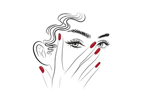 Woman With Red Nails Near The Eyes