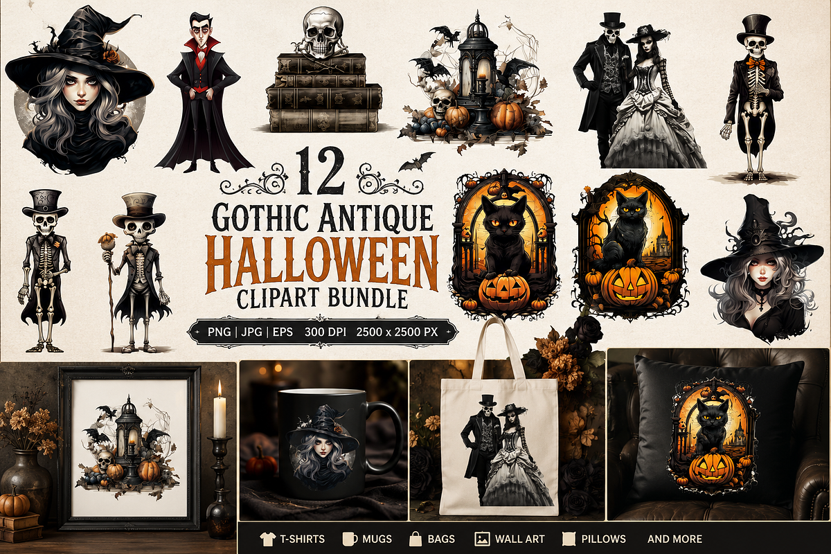 Gothic Antique Halloween Clipart, a Seasonal Illustration by S Graphic Studio (Photo 1 of 4)