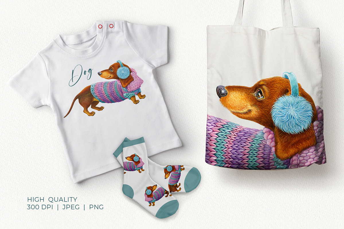 Dachshund Cute Winter Dog, an Animal Illustration by YarovaArt (Photo 6 of 7)