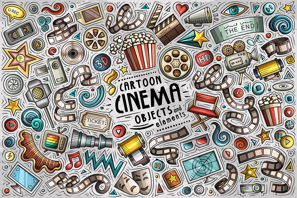 Cinema Cartoon Objects Set, a Decorative Illustration by BALABOLKA (Photo 1 of 3)