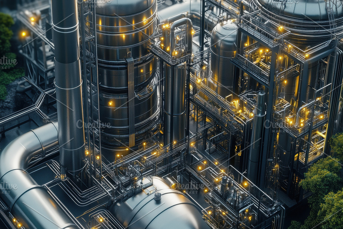 Aerial view of a modern industrial complex with metallic structures, pipes, and, an Industrial Photo by Textures & Backgrounds (Photo 2 of 2)