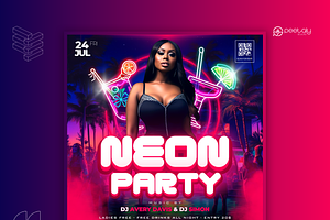 Neon Canva Party Flyer Template